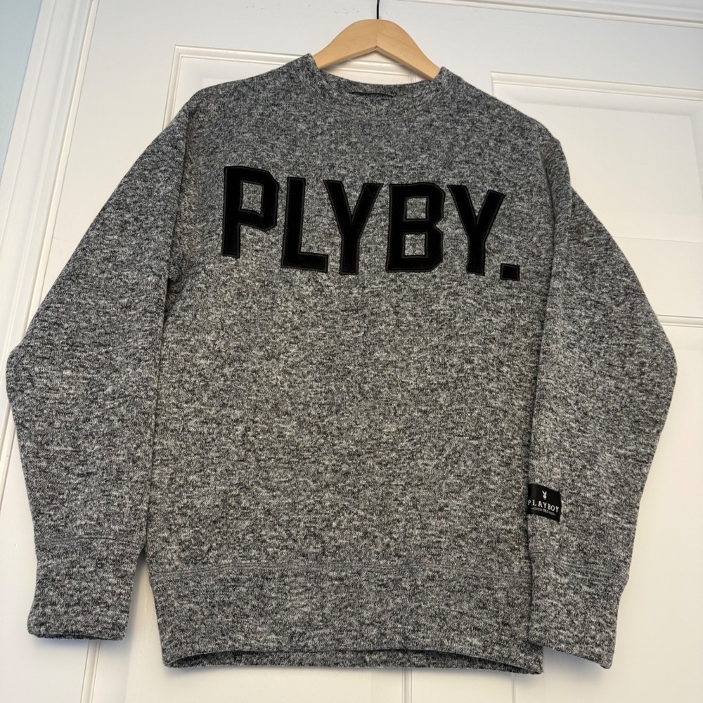 Playboy Gray Heathered Pullover Sweatshirt Streetwear Logo Mens Medium